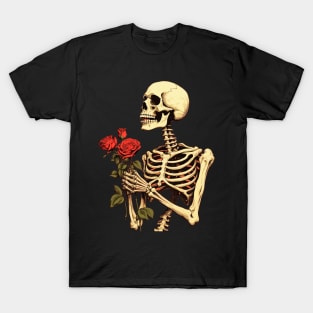 Creepy Skeleton Flower Cartoon Vintage T-Shirt